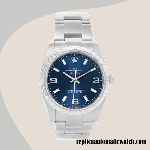 replica automatic Rolex Air-king Rolex Calibre 2813 114210BLSO Men's Silver-tone Hands and Markers - Image 2