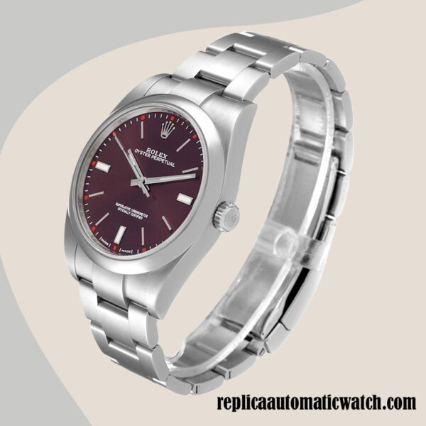 replica automatic Rolex Oyster Perpetual m114300-0002 Rolex Calibre 2836/2813 Unisex Red Grape Dial Silver-tone - Image 3