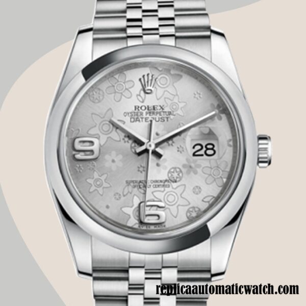 replica automatic Rolex Datejust Rolex Calibre 2836/2813 116200SFAJ Men's  Silver Floral Dial
