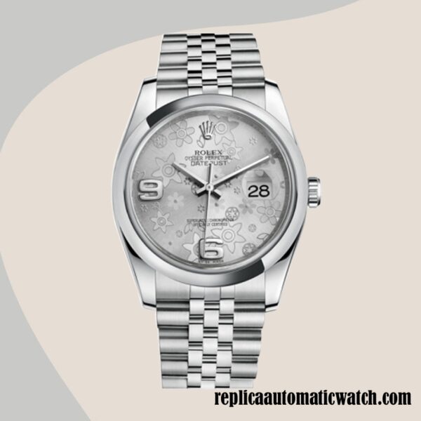 replica automatic Rolex Datejust Rolex Calibre 2836/2813 116200SFAJ Men's  Silver Floral Dial - Image 2
