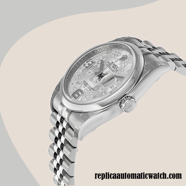 replica automatic Rolex Datejust Rolex Calibre 2836/2813 116200SFAJ Men's  Silver Floral Dial - Image 3