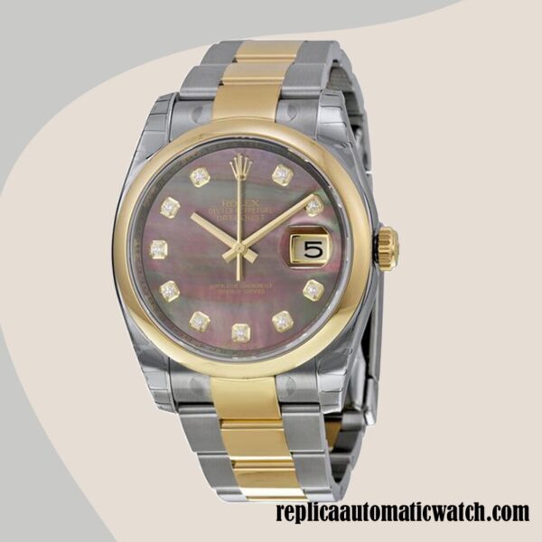 replica automatic Rolex Datejust 116203BKMDO Rolex Calibre 2836/2813 Men's Black Mother of Pearl Dial - Image 2