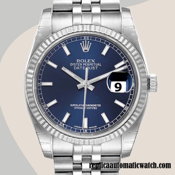 replica automatic Rolex Datejust Men's Rolex Calibre 2836/2813 116234BLSJ Blue Dial Silver-tone