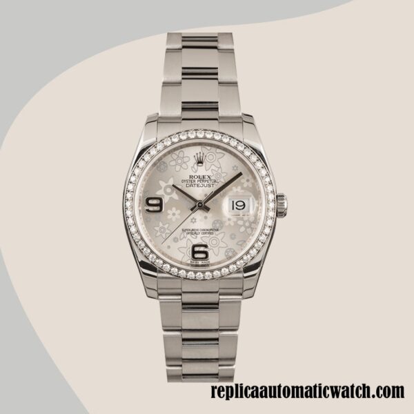 replica automatic Rolex Datejust Rolex Calibre 2836/2813 Men's 116244SFAO Silver Floral Dial - Image 2