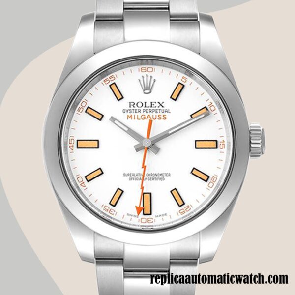 replica automatic Rolex Milgauss Men's 116400-72400 Rolex Calibre 2813 White Dial Hands and Markers