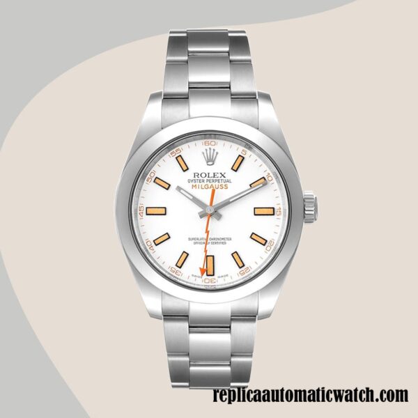 replica automatic Rolex Milgauss Men's 116400-72400 Rolex Calibre 2813 White Dial Hands and Markers - Image 2