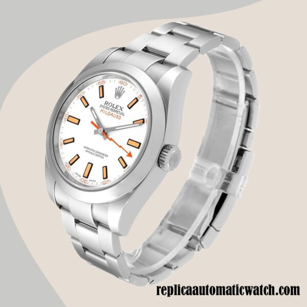 replica automatic Rolex Milgauss Men's 116400-72400 Rolex Calibre 2813 White Dial Hands and Markers - Image 3