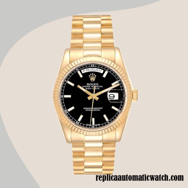 replica automatic Rolex Day-Date Men's 118238BKSP Rolex Calibre 2836/2813 Gold-tone 12mm - Image 2