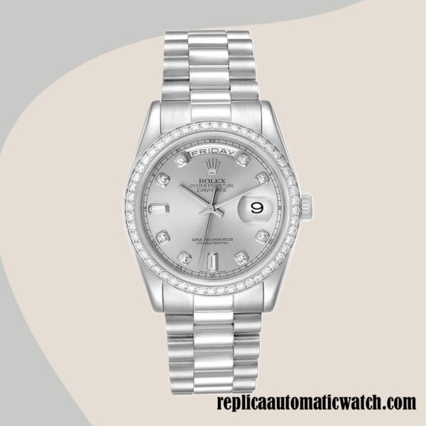 replica automatic Rolex Day-Date Men's Rolex Calibre 2836/2813 118346 Silver-tone - Image 2