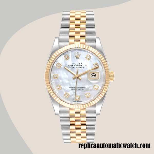 replica automatic Rolex Datejust m126233-0023 Men's Rolex Calibre 2836/2813 Two-tone Mother of Pearl Dial - Image 2