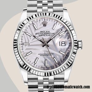 replica automatic Rolex Datejust Rolex Calibre 2836/2813 Men's 126234 Silver Palm Motif Dial Hands and Markers