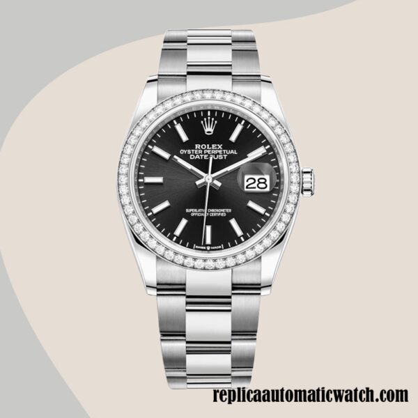 replica automatic Rolex Datejust Rolex Calibre 2836/2813 m126284rbr-0008 Ladies Silver-tone Black Dial - Image 2