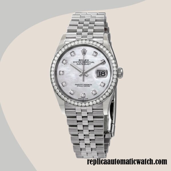 replica automatic Rolex Datejust Ladies Rolex Calibre 2836/2813 m126284rbr-0011 Mother of Pearl Dial Silver-tone - Image 2
