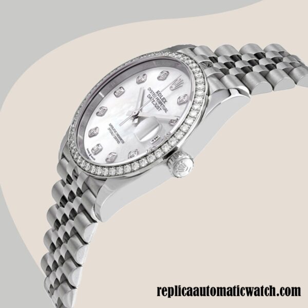 replica automatic Rolex Datejust Ladies Rolex Calibre 2836/2813 m126284rbr-0011 Mother of Pearl Dial Silver-tone - Image 3