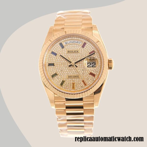 replica automatic Rolex Day-date Rolex Calibre 2836/2813 m128238-0051 Unisex Diamond Paved Dial 12mm - Image 2
