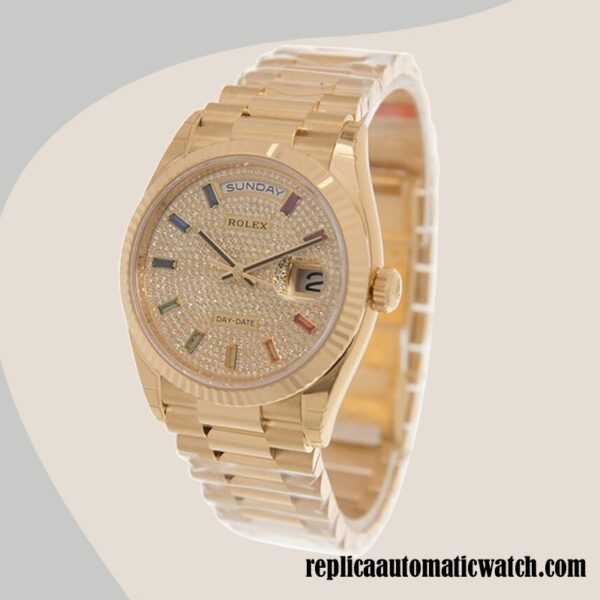 replica automatic Rolex Day-date Rolex Calibre 2836/2813 m128238-0051 Unisex Diamond Paved Dial 12mm - Image 3