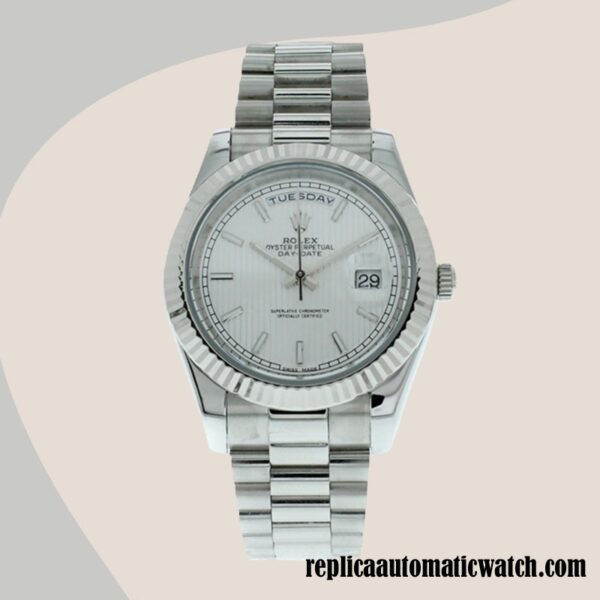 replica automatic Rolex Day-Date 228239 Men's Rolex Calibre 2836/2813 Silver-tone Automatic - Image 2