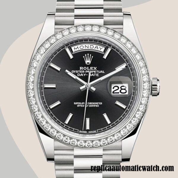 replica automatic Rolex Day-Date Men's Rolex Calibre 2836/2813 228349BKSP Black Dial Hands and Markers
