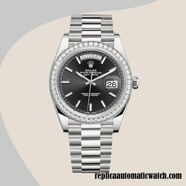 replica automatic Rolex Day-Date Men's Rolex Calibre 2836/2813 228349BKSP Black Dial Hands and Markers - Image 2
