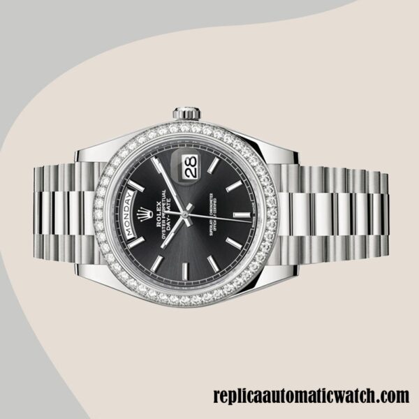 replica automatic Rolex Day-Date Men's Rolex Calibre 2836/2813 228349BKSP Black Dial Hands and Markers - Image 3