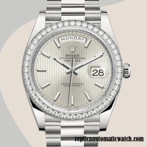 replica automatic Rolex Day-Date Rolex Calibre 2836/2813 Men's 228349SSP Silver Stripe Dial 12mm