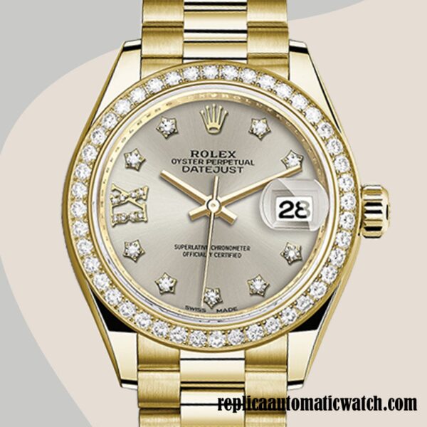 replica automatic Rolex Datejust m279138rbr-0001 Rolex Calibre 2671 Ladies Silver Diamond Dial