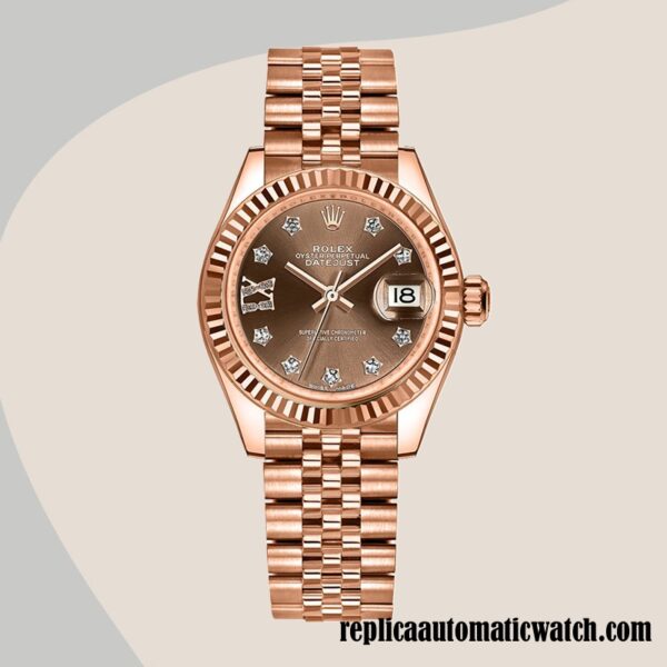 replica automatic Rolex Datejust Rolex Calibre 2671 m279175-0002 Ladies Chocolate Diamond Dial - Image 5