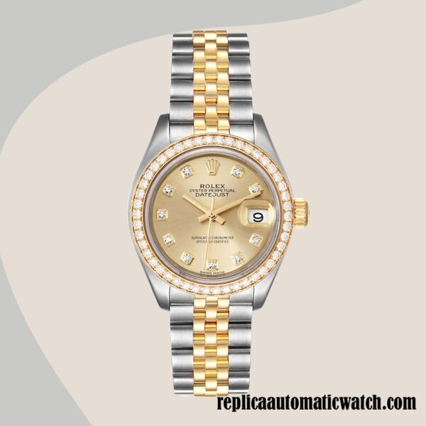 replica automatic Rolex Datejust m279383rbr-0011 Rolex Calibre 2671 Ladies Champagne Dial - Image 2