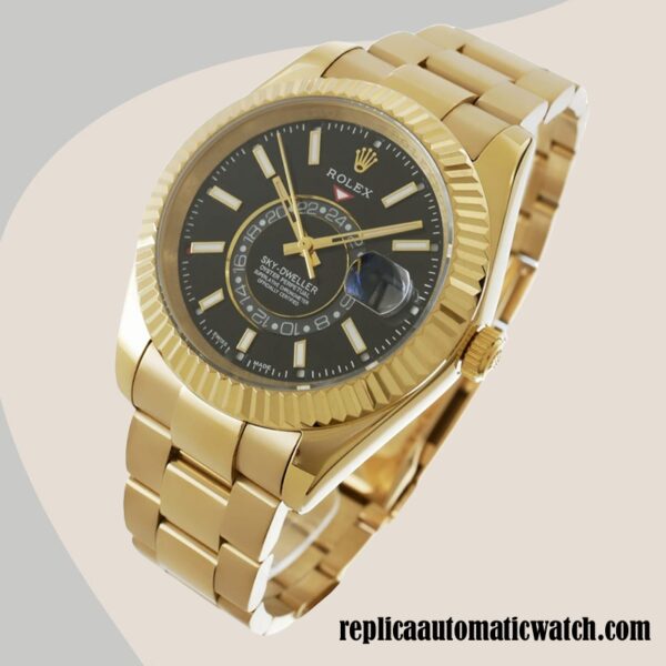 replica automatic Rolex Sky-dweller Rolex Calibre 2836/2813 326938BKSO Men's Gold-tone Hands and Markers - Image 3