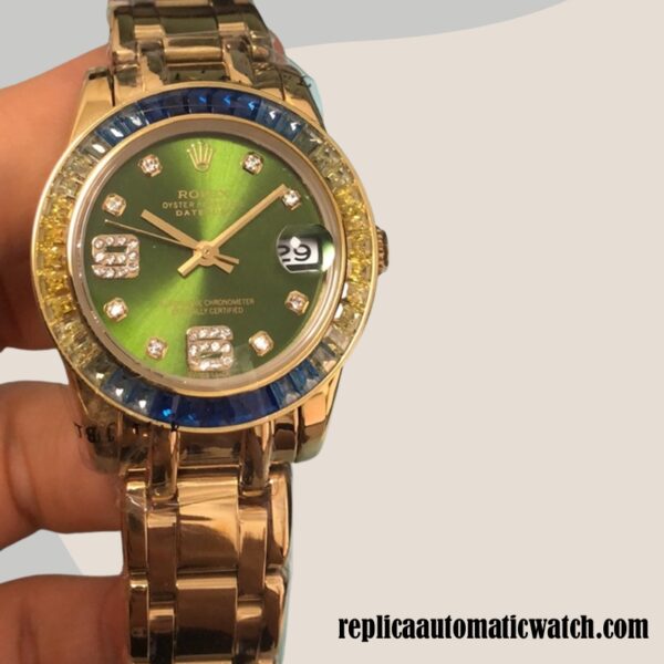 replica automatic Rolex Pearlmaster Ladies 86348SABLV-42748 Rolex Calibre 2813 Green Dial Automatic - Image 5