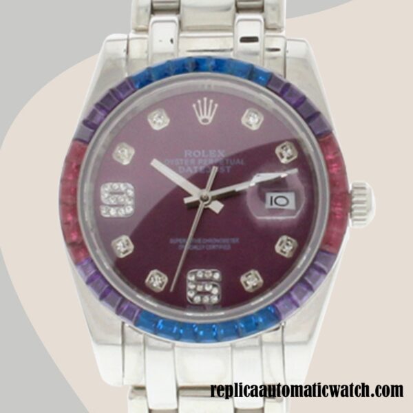 replica automatic Rolex Pearlmaster Ladies Rolex Calibre 2813 86349SAFUBL-42749 Red Grape Dial Silver-tone