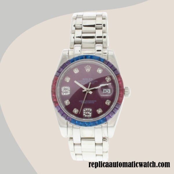 replica automatic Rolex Pearlmaster Ladies Rolex Calibre 2813 86349SAFUBL-42749 Red Grape Dial Silver-tone - Image 2
