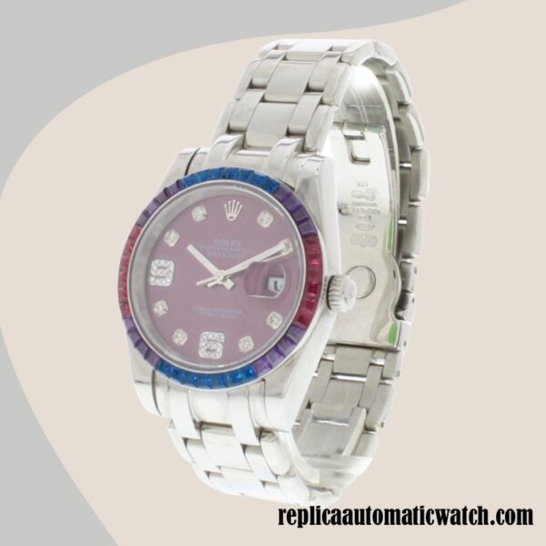 replica automatic Rolex Pearlmaster Ladies Rolex Calibre 2813 86349SAFUBL-42749 Red Grape Dial Silver-tone - Image 3