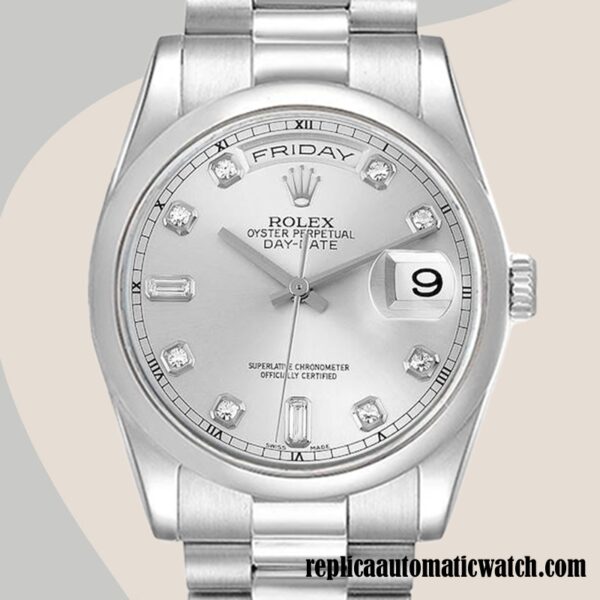 replica automatic Rolex Day-Date Rolex Calibre 2836/2813 118206 Men's Silver Dial