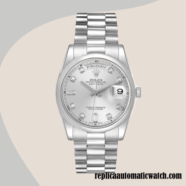replica automatic Rolex Day-Date Rolex Calibre 2836/2813 118206 Men's Silver Dial - Image 2
