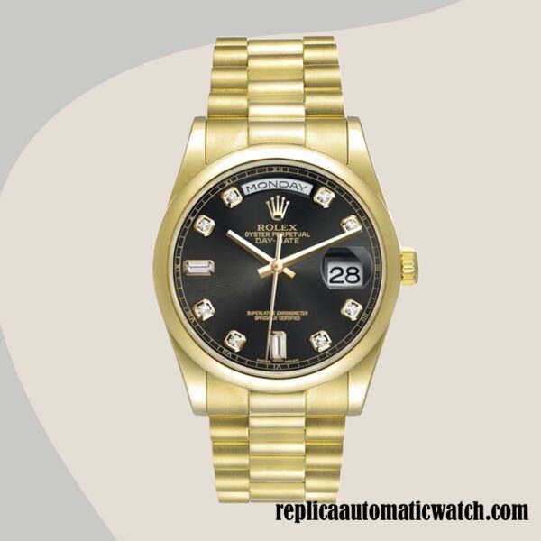 replica automatic Rolex Day-Date Rolex Calibre 2836/2813 Men's 118208-83208 Black Dial - Image 2