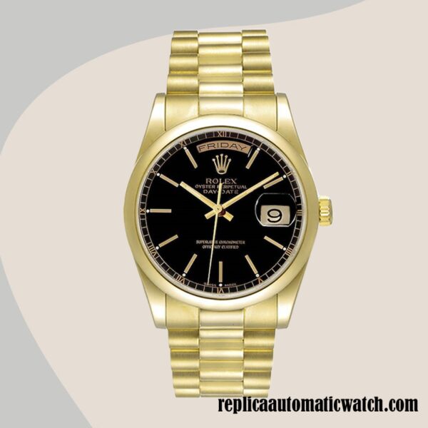 replica automatic Rolex Day-Date Men's Rolex Calibre 2836/2813 118208 Black Dial - Image 2