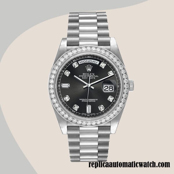 replica automatic Rolex Day-Date 118346 Men's Rolex Calibre 2836/2813 Black Dial - Image 2