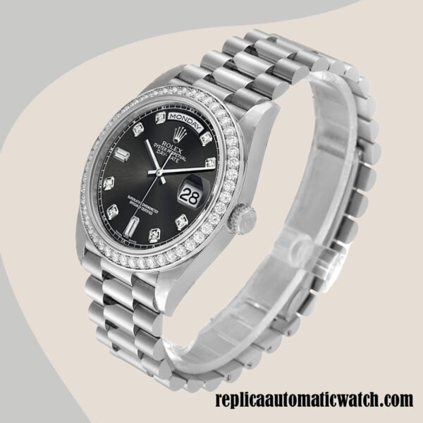 replica automatic Rolex Day-Date 118346 Men's Rolex Calibre 2836/2813 Black Dial - Image 3