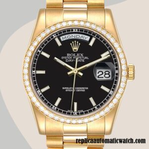 replica automatic Rolex Day-Date m118348-0208 Rolex Calibre 2836/2813 Men's Hands and Markers Black Dial