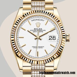 replica automatic Rolex Day-Date Rolex Calibre 2836 Men's m128238-0082 White Dial Gold-tone