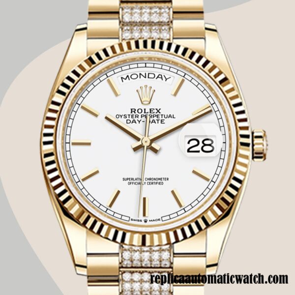 replica automatic Rolex Day-Date Rolex Calibre 2836 Men's m128238-0082 White Dial Gold-tone