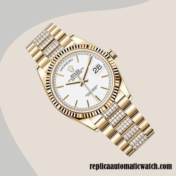 replica automatic Rolex Day-Date Rolex Calibre 2836 Men's m128238-0082 White Dial Gold-tone - Image 3