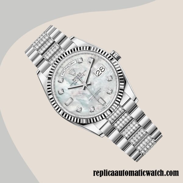 replica automatic Rolex Day-Date Rolex Calibre 2836 m128239-0026 Men's Mother of Pearl Dial Silver-tone - Image 3