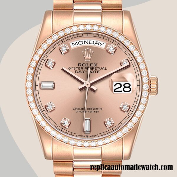 replica automatic Rolex Day-Date Men's Rolex Calibre 2836/2813 m128345rbr-0009 Rose Gold Dial Automatic