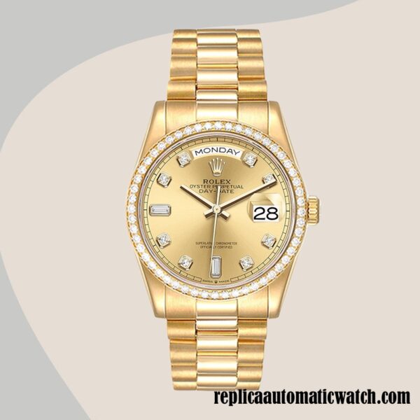 replica automatic Rolex Day-Date m128348rbr-0008 Rolex Calibre 2836/2813 Men's Gold-tone - Image 2