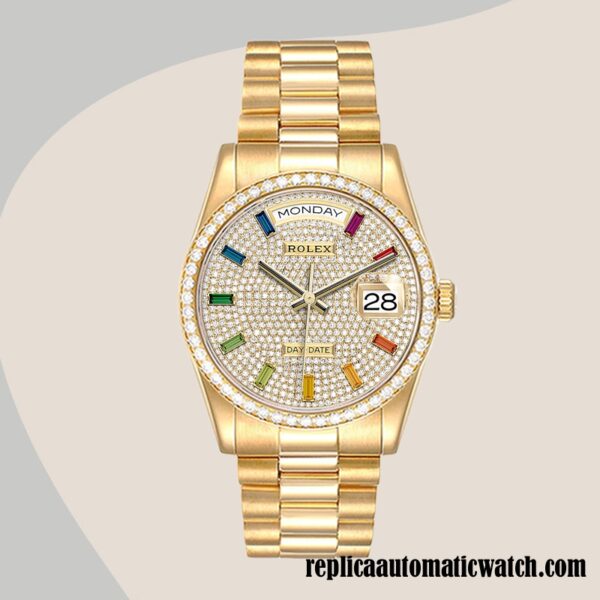 replica automatic Rolex Day-Date m128348rbr-0030 Men's Rolex Calibre 2836/2813 Gold-tone 12mm - Image 2