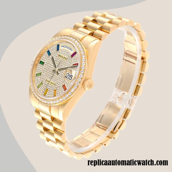 replica automatic Rolex Day-Date m128348rbr-0030 Men's Rolex Calibre 2836/2813 Gold-tone 12mm - Image 3