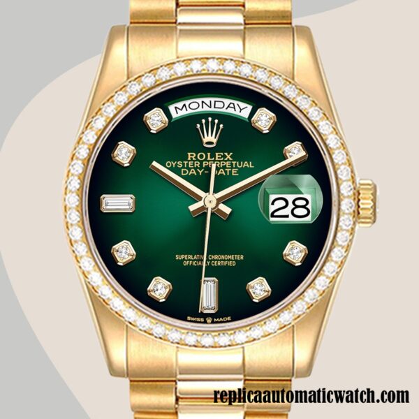 replica automatic Rolex Day-Date m128348rbr-0035 Men's Rolex Calibre 2836/2813 Green Dial 12mm