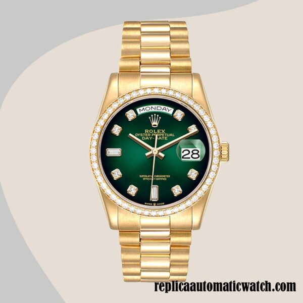 replica automatic Rolex Day-Date m128348rbr-0035 Men's Rolex Calibre 2836/2813 Green Dial 12mm - Image 2